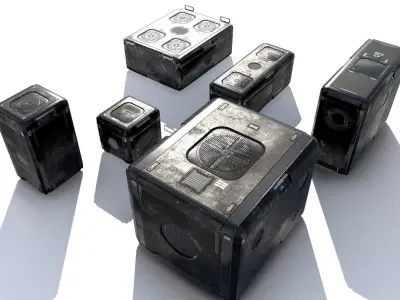 Sci Fi old black cargo crates Low-poly 3D model