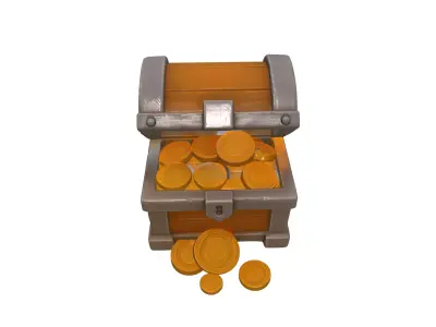 Open Wooden Treasure Chest Filled With Gold Coins 3D Model Low-poly 3D model