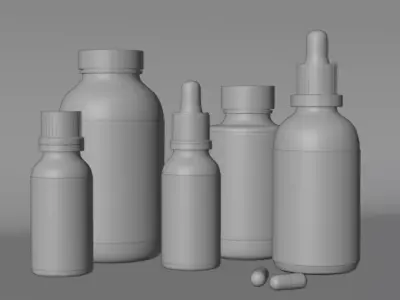 5-Part Supplement Bottle Mockup Pack 3D model