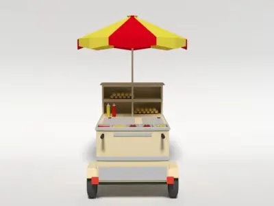 Low Poly Cartoon Hot Dog Cart Low-poly 3D model