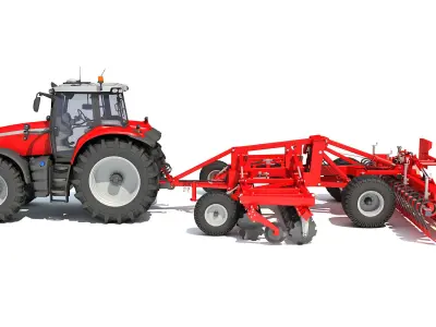  Tractor with Trailed Disc Harrow 3D model