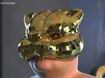 Tiger Face Mask Gold on Head 3D model