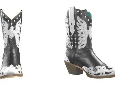 Eagle Star Cowboy White Boots 3D model