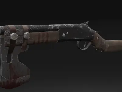Shotgun-Axe PBR Game READY gun with blood Low-poly 3D model