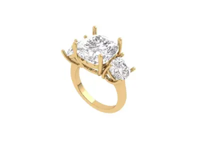 Cushion 3 Stone Bridal Ring 3D print model shop