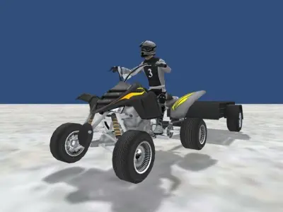 LowPolyQuadBikeWithTrailerandRider-3 person riding atv with t... Low-poly 3D model