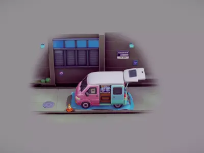 Cute Food Truck Low-poly 3D model