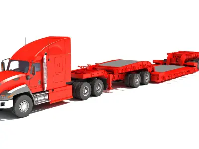 Lowboy Trailer with Truck 3D model