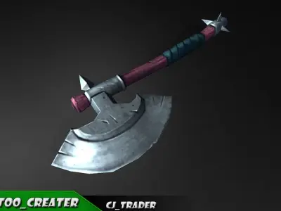 Low Poly Fantasy Fighting Axe 3D Model Low-poly 3D model