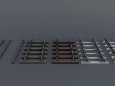 Rail Way Set Low-poly 3D model
