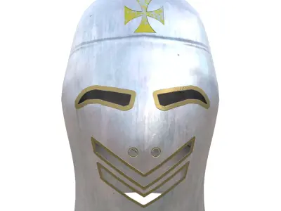 Low Poly Medieval Knight Crusader Helmet PBR 3D Model Low-poly 3D model