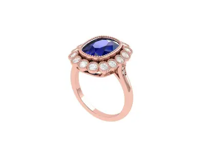 Cushion Solitaire Art deco Ring 3D print model shop