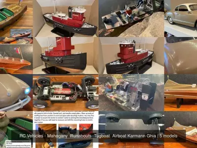 RC Vehicles - Mahogany  Runabouts  Tugboat  Airboat Karmann Ghia 3D Model Pack