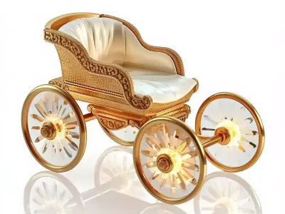Ornate Golden War Chariot 3D Model Royal Fantasy Vehicle Low-poly 3D model