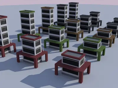 Cartoon Building Low Poly Building Commercial Fitness Low-poly 3D model