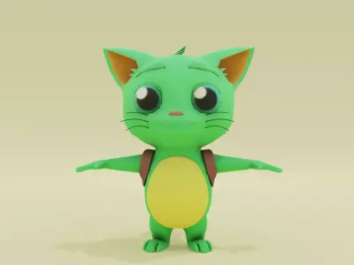 Green Cat Low-poly 3D model