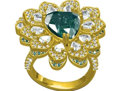 Antique Flower Design Cocktail Ring 3D print model