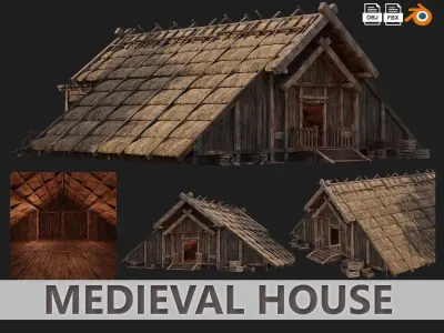 4 Old Medieval House PBR 4K GameReady Pack 37 to 40 Low-poly 3D model