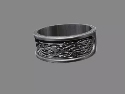Ornate Demask floral victorian patterned wedding band ring 3D print model
