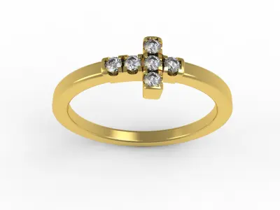 Antique Cross With Round Diamond Ring 3D print model