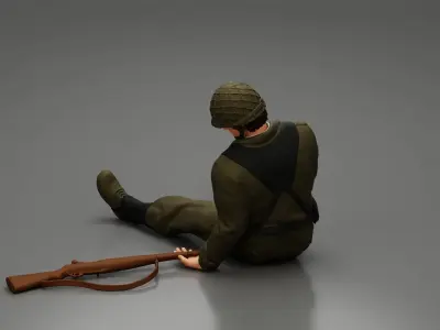 Soldier who fell after a strong battle waiting for help weapons 3D print model