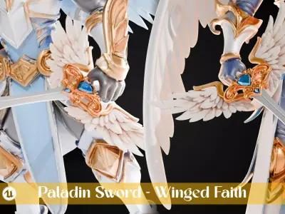 Stylized Sword - Paladin Sword Winged Faith - Game Ready 3D model