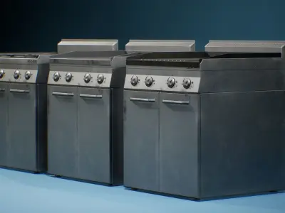 PBR Game Ready Commercial Restaurant Kitchen Stove Grill Pack Low-poly 3D model
