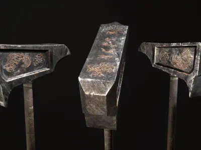 Medieval great viking war hammer Game ready Low-poly 3D model