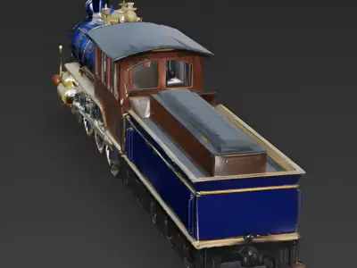 Realistic Classic Steam Locomotive 3D Model Low-poly 3D model