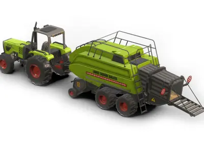 Farm Tractors And Bulldozers Low-poly 3D model