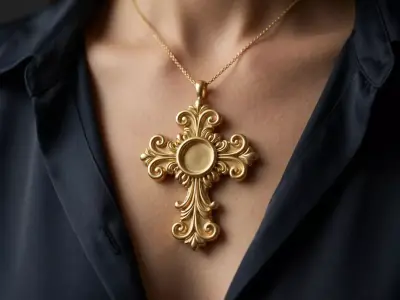 Baroque Cross Pendant with Cabochon Setting 3D print model