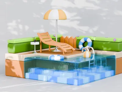 3D Poolside Relaxation Scene Free low-poly 3D model