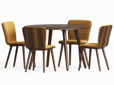 Dining Set with four chairs and round table 3D model