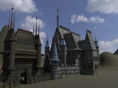 castle with two towers 3D model