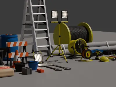 Construction Props Pack - 31 Stylized Game-Ready Assets Low Poly Low-poly 3D model