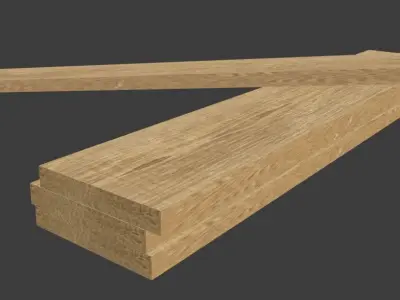 Plank lowpoly pair of wooden sticks Low-poly 3D model