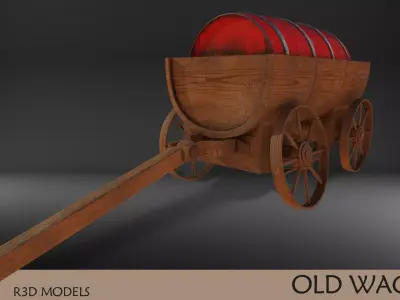  Old Wagon With Barrel Load 3D model