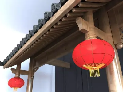 Chinese Entrance Frame With Lanterns 3D model