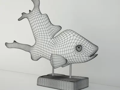 Hand Carved Driftwood Fish On Stand 3D model get