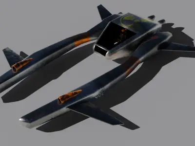 Spaceship 3D model pair of metal blades Low-poly 3D model