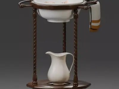 Victorian Wash Basin Wood Low-poly 3D model