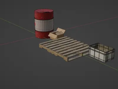 Pallet-barrel-cardboardbox-crates Low-poly 3D model