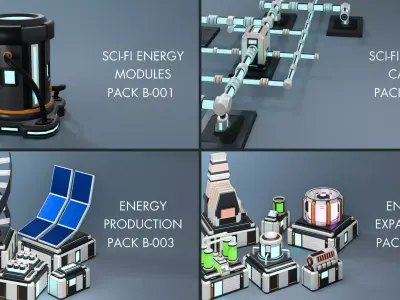 Low Poly Sci-Fi Energy and Production Bundle B - 46 Assets Low-poly 3D model
