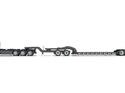 Semi Truck with Lowboy Trailer 3D model