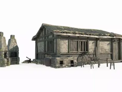 Asian ancient workshop blacksmith shop 3D model