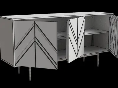 Large Dark Hunton Oak Wood Sideboard 3D model