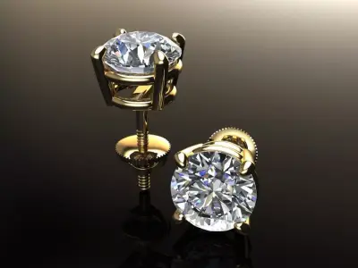 4-Prong Solitaire Earring 6MM 3D print model