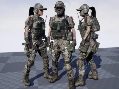 Female-Military Low-poly 3D model