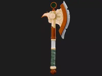 Stylized Steampunk Battle Axe PBR Low-poly 3D model