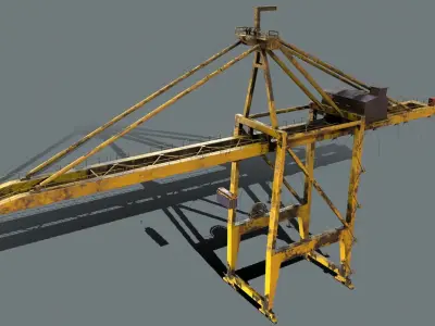 PBR Quayside Container Crane Version 1 - Yellow Light Low-poly 3D model